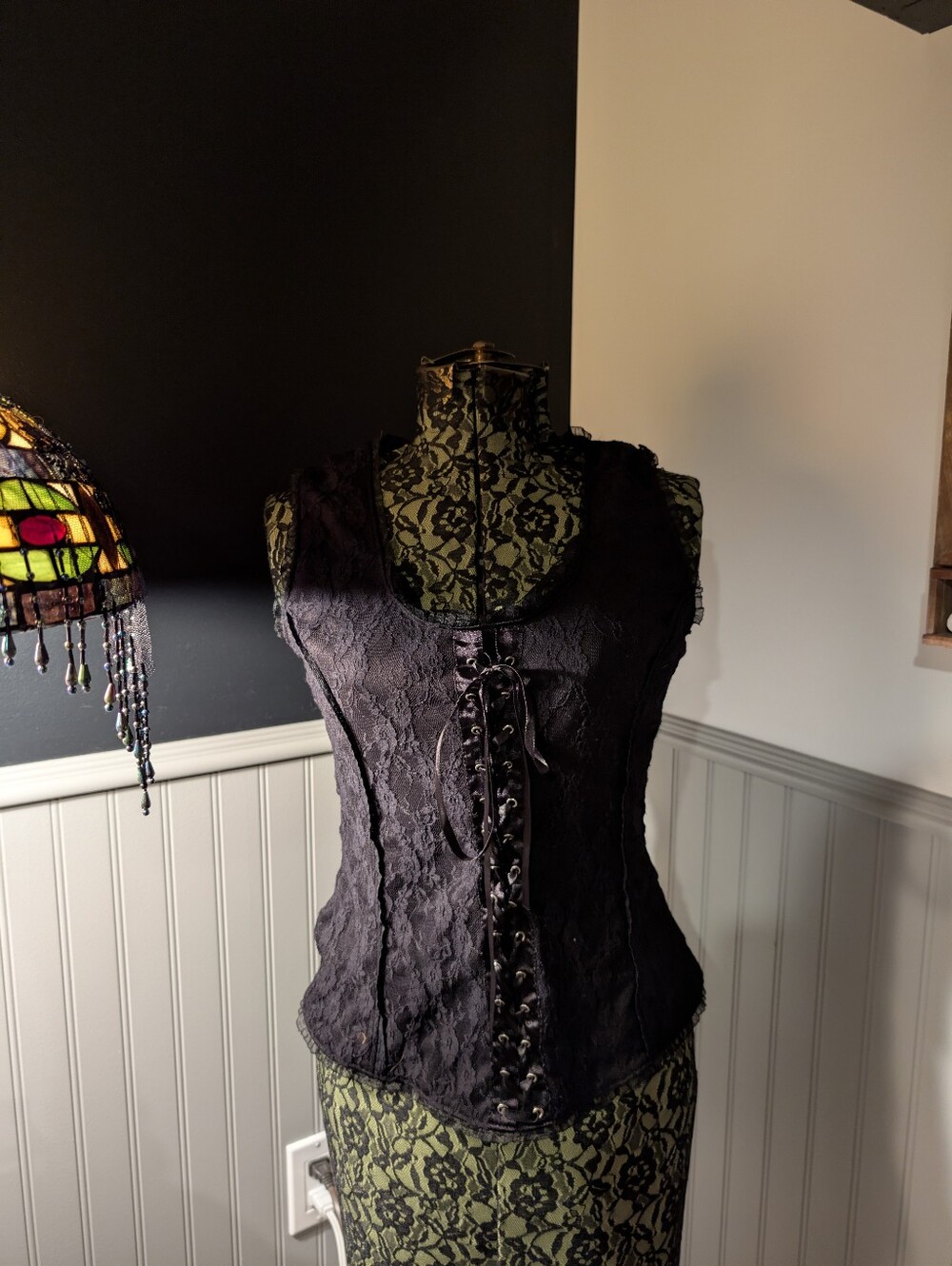 Black Lace Corset-Front Camisole Top